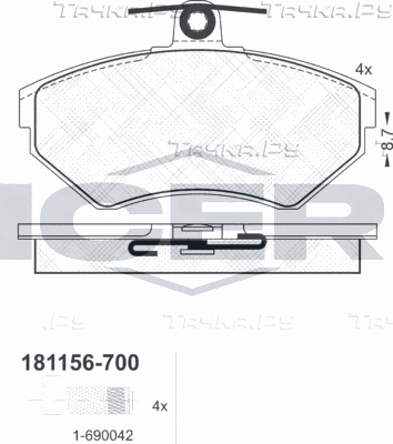 Тормозные колодки Icer передние для Volkswagen Caddy II 1995-2004. Артикул 181156-700