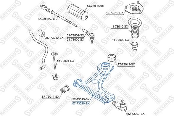 Поперечный рычаг передней подвески Stellox правый для Daewoo Rezzo 2000-2008. Артикул 57-73016-SX