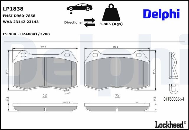 Тормозные колодки Delphi (Low-Metallic) для Nissan 350Z I 2002-2009. Артикул LP1838