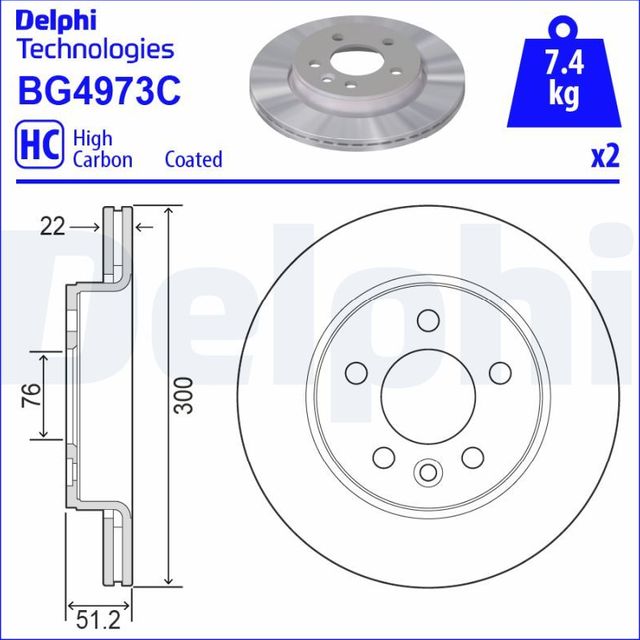 Тормозной диск Delphi задний для MAN TGE 2016-2026. Артикул BG4973C