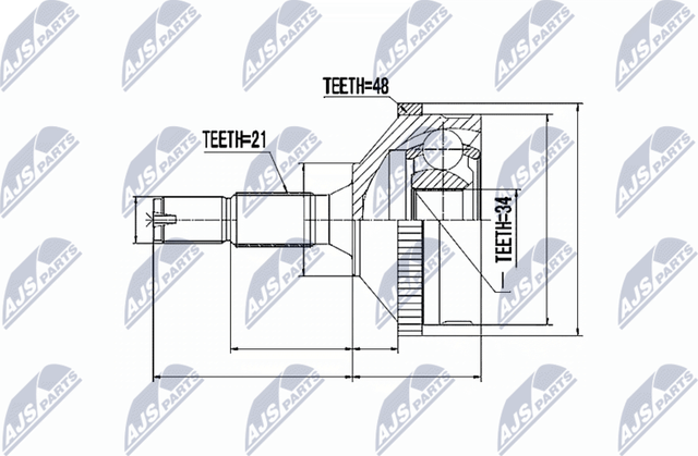 Шрус внутренний (граната) NTY передний для Peugeot 206 1998-2013. Артикул NPZ-PE-004
