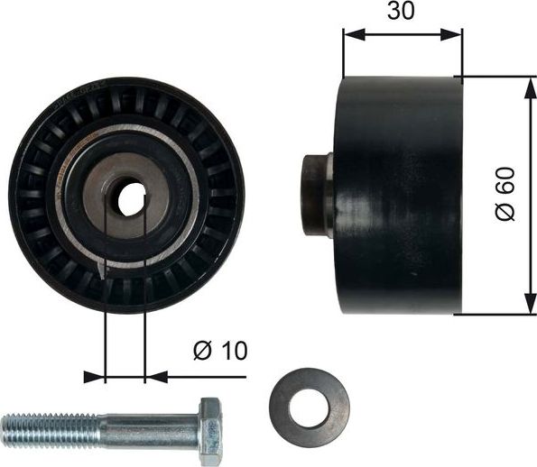 Направляющий (ведущий) ролик ремня ГРМ Gates (полимерный материал). Артикул T42065