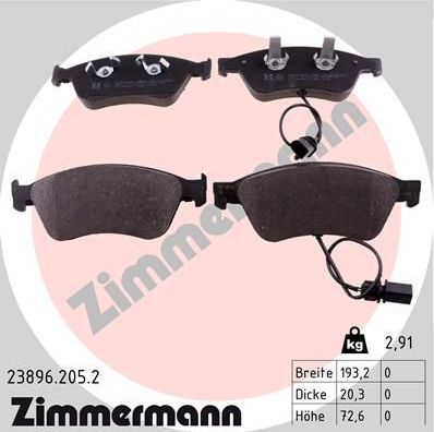 Тормозные колодки Zimmermann. Артикул 23896.205.2