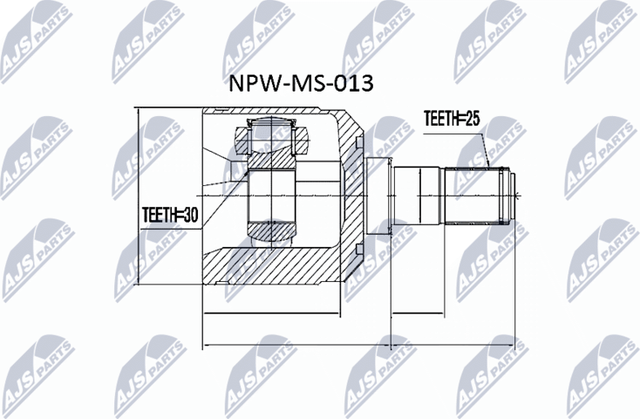 Шрус внутренний (граната) NTY передний для Mitsubishi Eclipse II 1995-1999. Артикул NPW-MS-013