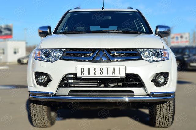 Защита RusStal переднего бампера d63 (секции) d42 (уголки) для Mitsubishi Pajero Sport II рестайлинг 2013-2016. Артикул MPSZ-001576