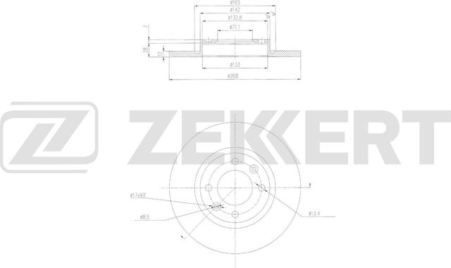 Тормозной диск Zekkert задний для Opel Corsa F 2019-2026. Артикул BS-6859