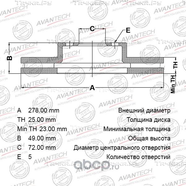 Диск тормозной передний (Avantech). Артикул BR0409S