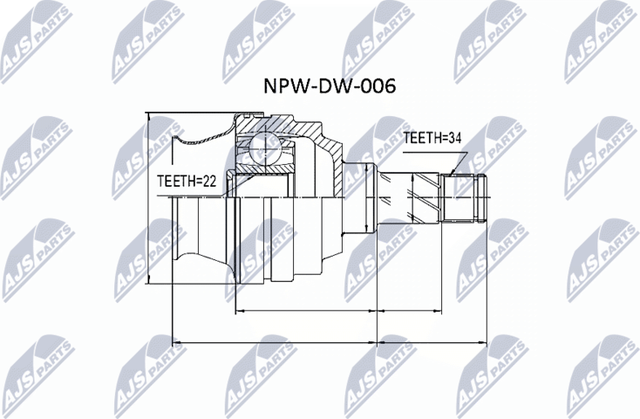 Шрус внутренний (граната) NTY передний для Chevrolet Lacetti 2005-2013. Артикул NPW-DW-006
