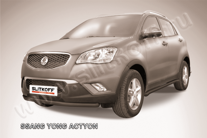 Защита Slitkoff переднего бампера d57 для SsangYong Actyon II 2010-2013 Черная. Артикул SYA004B