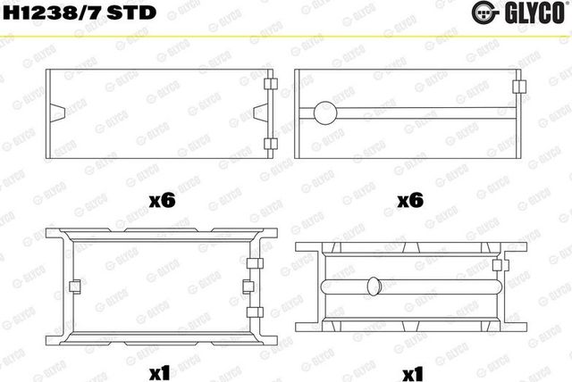 Вкладыши коренные Glyco для BMW X6 I (E71) 2008-2010. Артикул H1238/7 STD
