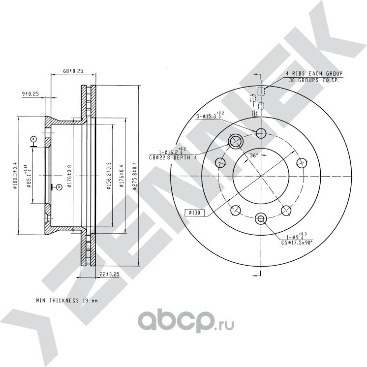 Диск тормозной передний MERCEDES SPRINTER 95-06 VW LT28-56 96-06 (Zennek). Артикул DBD0013
