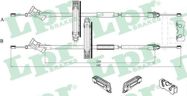 Трос ручника (тросик ручного тормоза) LPR. Артикул C0227B