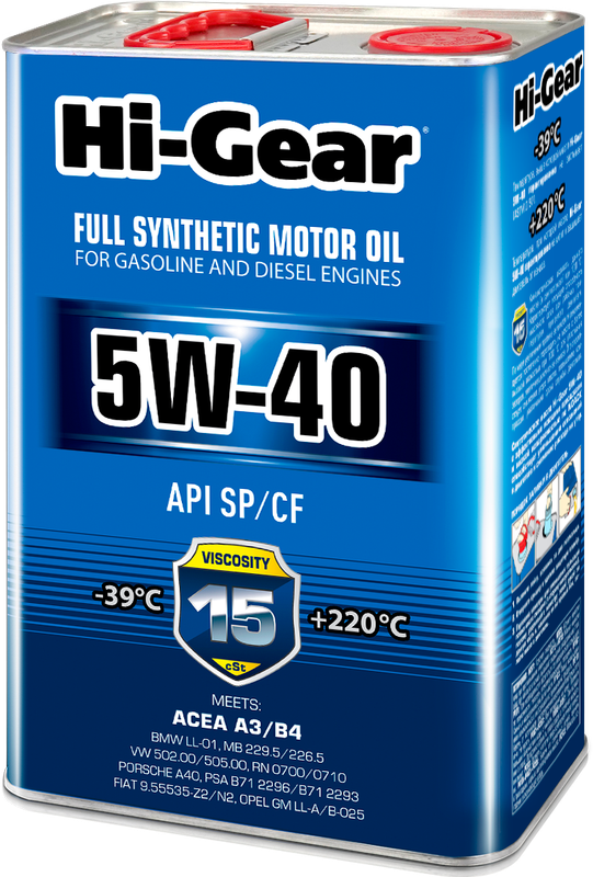 Масло моторное синтет. 5W-40 SN/CF 4л (HI-Gear). Артикул hg0544