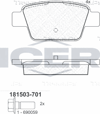Тормозные колодки Icer задние для Fiat Multipla I 1999-2010. Артикул 181503-701