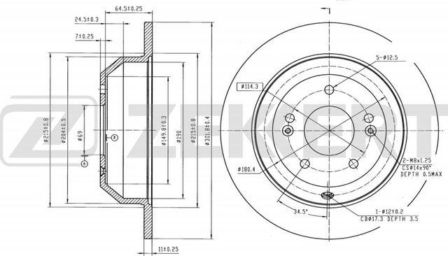 Тормозной диск Zekkert задний для Kia Sorento II 2009-2026. Артикул BS-5442B