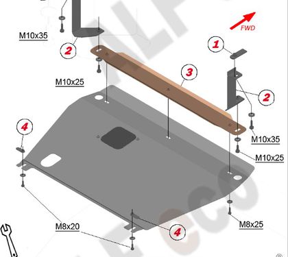 Защита алюминиевая Alfeco для картера и КПП Brilliance H530 2011-2020. Артикул ALF.53.01al