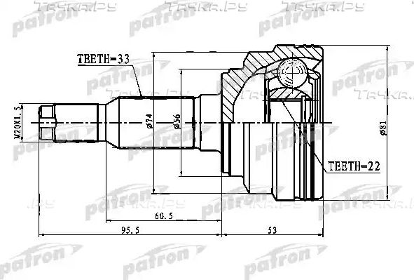 Шрус наружный (граната) Patron передний для Chevrolet Nubira 2005-2011. Артикул PCV1776