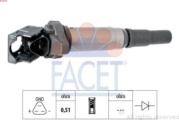 Катушка зажигания Facet Made in Italy - OE Equivalent для Peugeot RCZ I 2010-2015. Артикул 9.6375