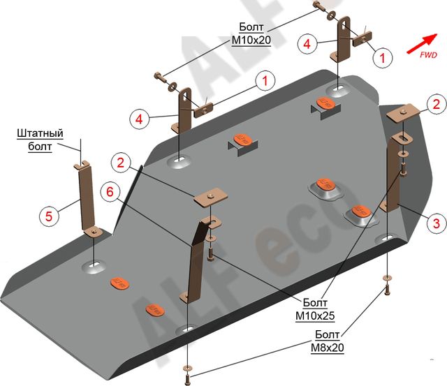 Защита Alfeco для топливного бака Toyota Tundra Double Cab II рестайлинг (XK50) 2013-2021. Артикул ALF.24.121