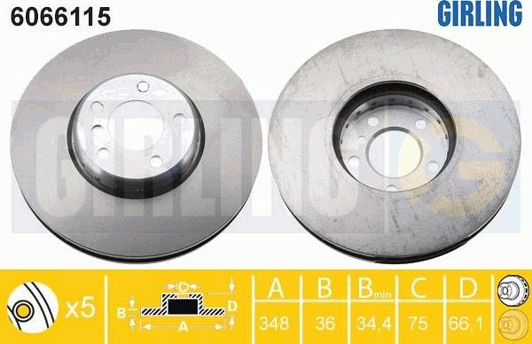 Тормозной диск Girling передний левый для BMW 6 III (F06/F13/F12) 2011-2018. Артикул 6066115
