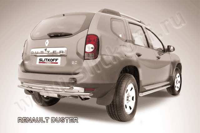 Защита Slitkoff заднего бампера d42/42 двойная для Renault Duster I 2010-2015. Артикул RD009