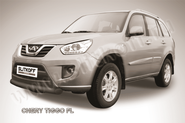 Защита Slitkoff переднего бампера d76 ЧЕРНАЯ матовая для Chery Tiggo (T11) рестайлинг 2011-2016. Артикул CT-FL-001B