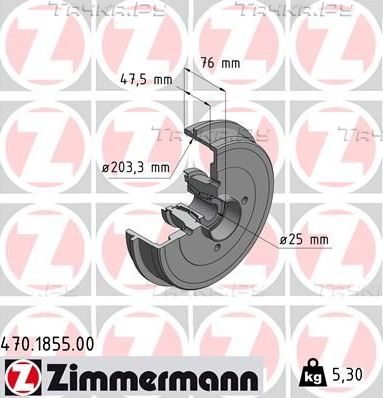Тормозной барабан Zimmermann задний для Dacia Sandero II 2012-2026. Артикул 470.1855.00