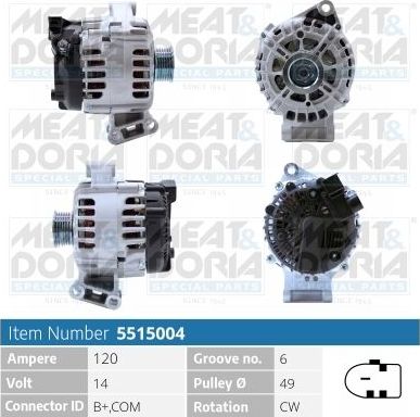 Генератор Meat & Doria для Ford Focus III 2010-2019. Артикул 5515004
