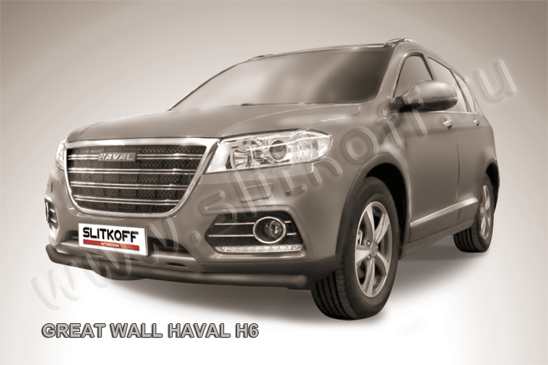 Защита Slitkoff переднего бампера d57 для Haval H6 2014-2020 Черная. Артикул HavH6003B