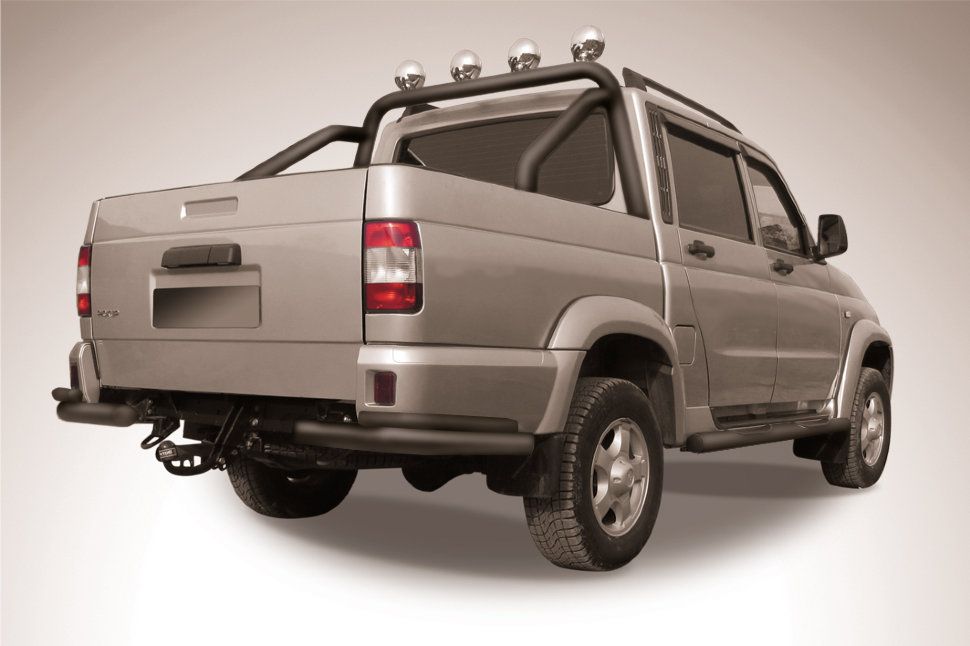 Защита Slitkoff задняя уголки d76+d42 двойные для УАЗ Pickup I рестайлинг 2014-2026 Черная. Артикул UPpic14-006B