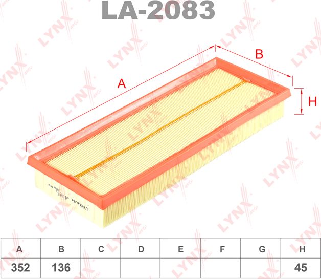 Воздушный фильтр LYNXauto. Артикул LA-2083