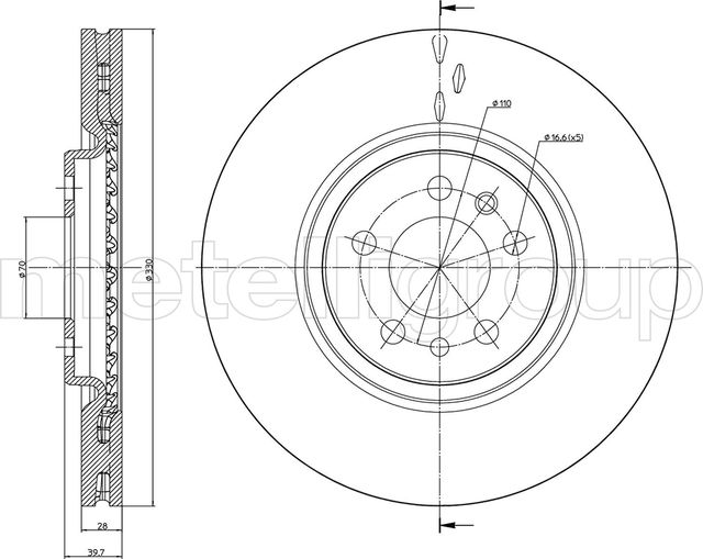 Тормозной диск Metelli передний для Jeep Cherokee V (KL) 2013-2026. Артикул 23-0906C