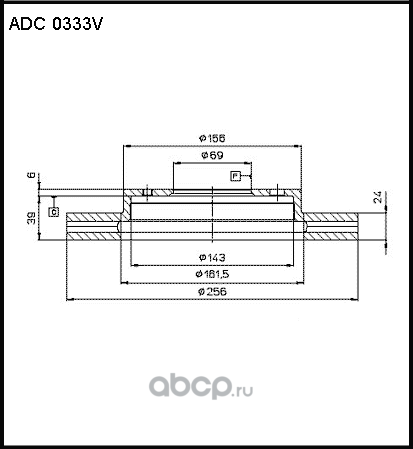 ADC0333V_диск тормозной! передний/ Mitsubishi Galant, Volvo V40 1.8-2.4D 87 (Allied Nippon). Артикул ADC0333V