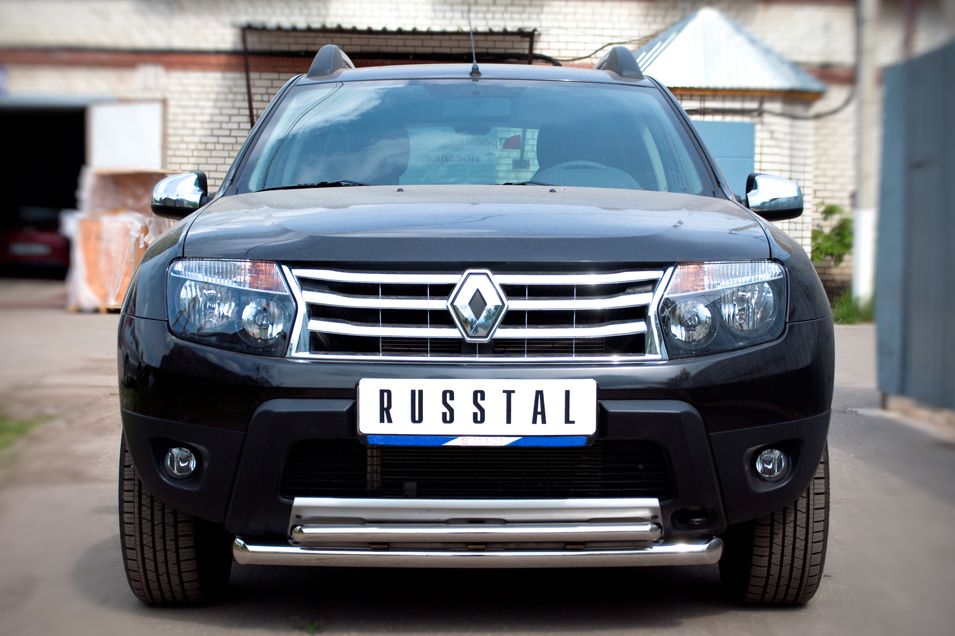 Защита RusStal переднего бампера d63/42 для Renault Duster 4WD I 2010-2020. Артикул RD4Z-000446