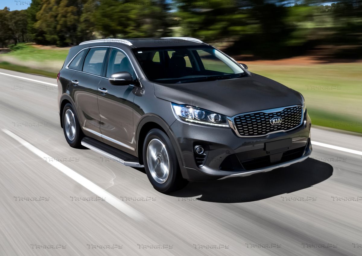 Пороги алюминиевые Rival Premium для Kia Sorento III Prime рестайлинг 2017-2020. Артикул A180ALP.2803.4