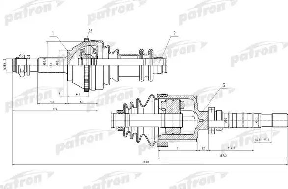 Полуось (привод в сборе, приводной вал) Patron. Артикул PDS0129