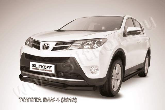 Защита Slitkoff переднего бампера d76/57 двойная ЧЕРНАЯ матовая для Toyota RAV4 IV 2013-2015. Артикул TR413-001B