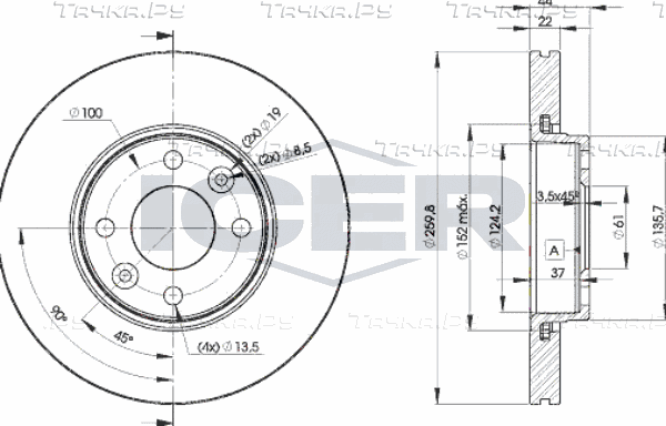 Тормозной диск Icer передний для Nissan Tiida I 2007-2012. Артикул 78BD7795-2