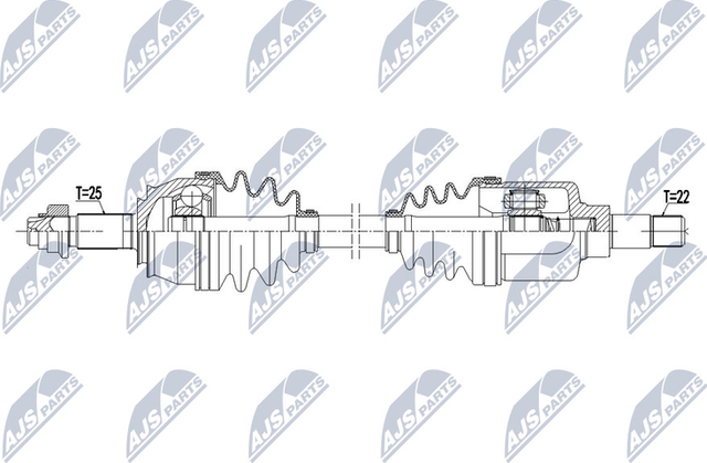 Полуось (привод в сборе, приводной вал) NTY для Citroen Nemo I 2008-2015. Артикул NPW-CT-069