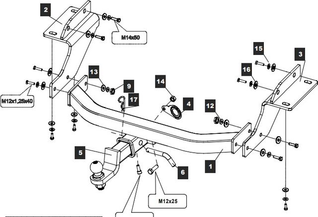 Фаркоп Baltex для Jeep Grand Cherokee WK2 до рестайлинга 2010-2014 кроме SRT. Быстросъемный крюк. Артикул 049103