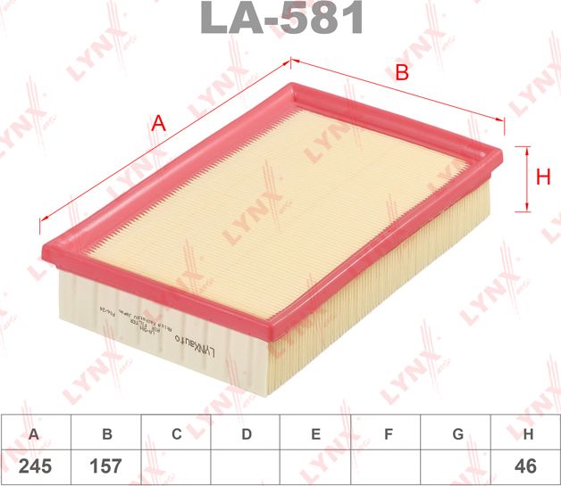 Воздушный фильтр LYNXauto. Артикул LA-581