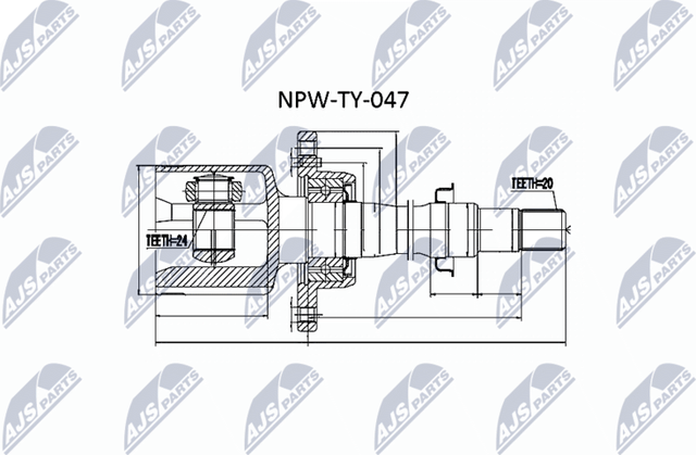 Шрус внутренний (граната) NTY передний правый для Toyota Avensis I 2000-2003. Артикул NPW-TY-047