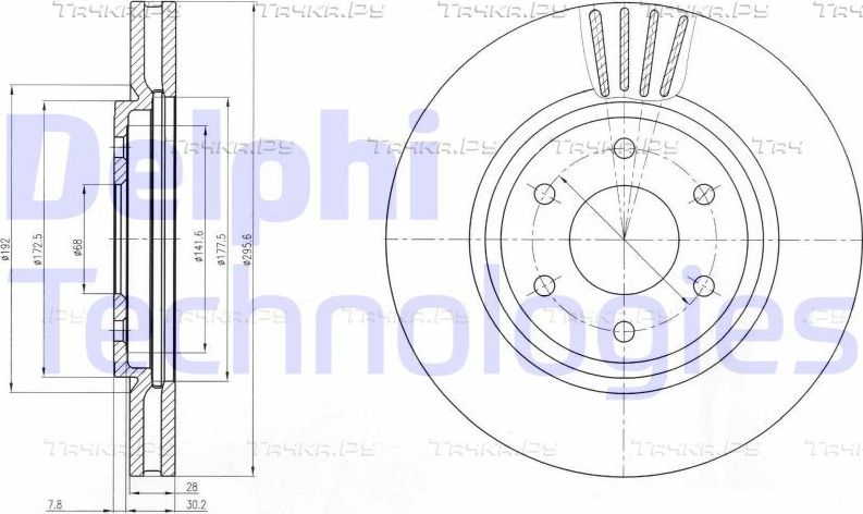 Тормозной диск Delphi передний для Nissan Navara D40 2004-2015. Артикул BG4205