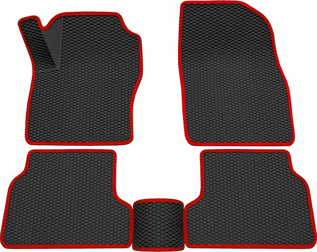 Коврики Rezkon 3D EVA Ромб резиновые для салона Ford Focus II 2008-2011 Красный кант. Артикул 9216010104