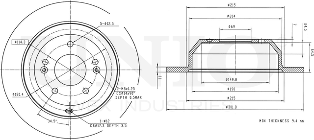 Диск тормозной (Unio). Артикул BRD-20086