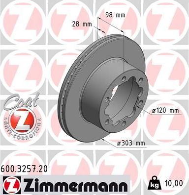 Тормозной диск Zimmermann Coat Z. Артикул 600.3257.20