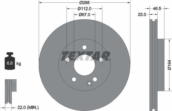 Тормозной диск Textar Pro+ передний для Mercedes-Benz E-Класс II (W210, S210) 1995-2003. Артикул 92287705