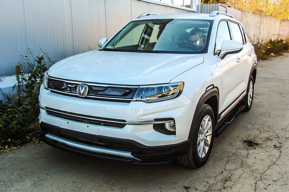 Защита Slitkoff переднего бампера D42+D32 двойная черная для Changan CS35 Plus 2019-2026. Артикул CHANCS35P-002B