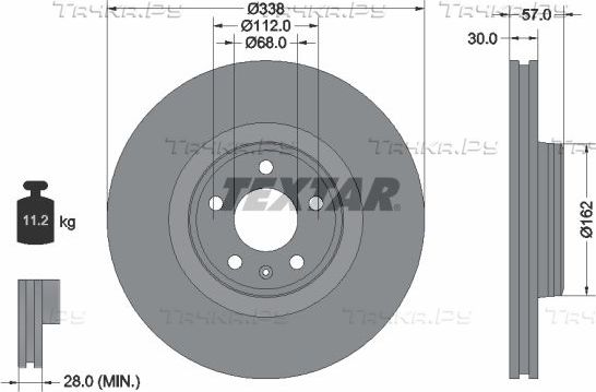 Тормозной диск Textar Pro+ передний для Audi A4 V (B9) 2015-2026. Артикул 92282605
