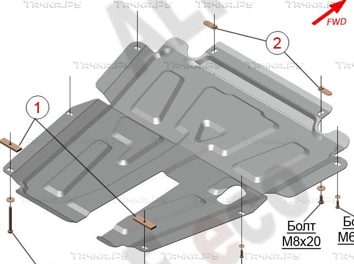 Защита алюминиевая Alfeco для картера и КПП Renault Sandero Stepway II 2013-2026. Артикул ALF.18.02al
